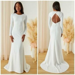Lulus Medium Eloquent Endearment White Long Sleeve Backless Wedding Dress NWT